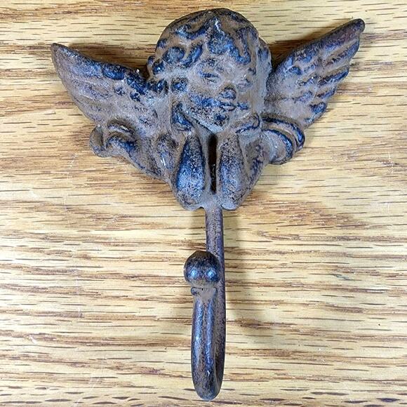 Vintage Old World Cast Iron Angel Cherub Wall Hanger Hook Indoor/Outdoor - Picture 3 of 9